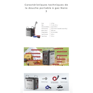 Douche portable chauffante à gaz Nano 3 Pro -...